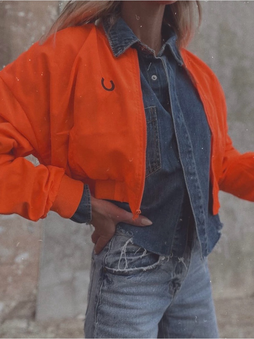 Good Babes Co. Bright Orange Cropped Bomber Jacket